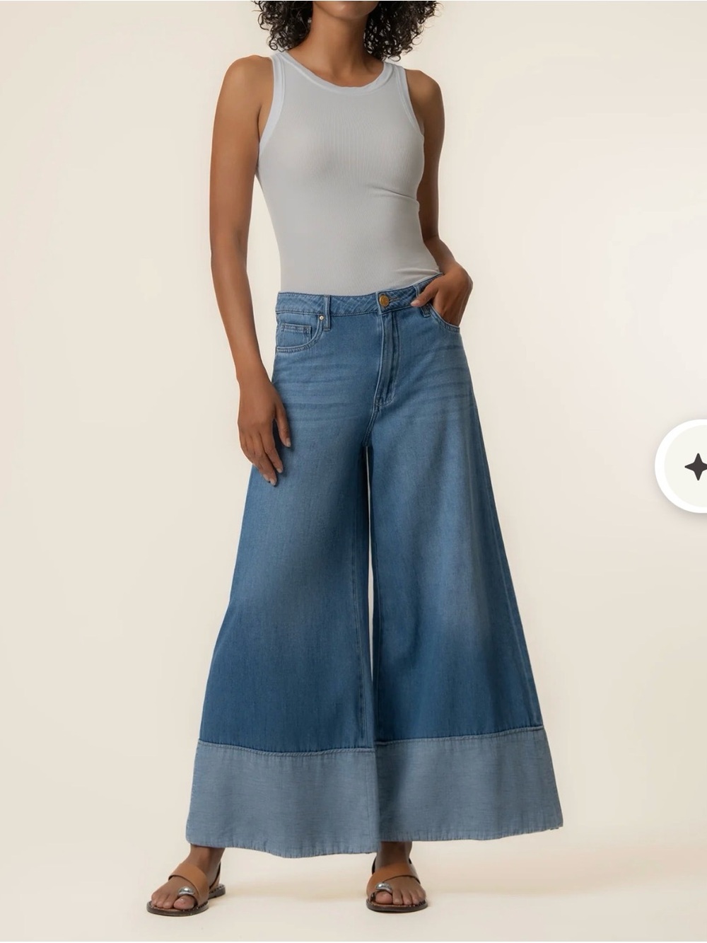 KUT FROM THE KLOTH Blake High Rise Crop Wide Leg in Medium Wash with Hem Detail - Picture 9 of 14